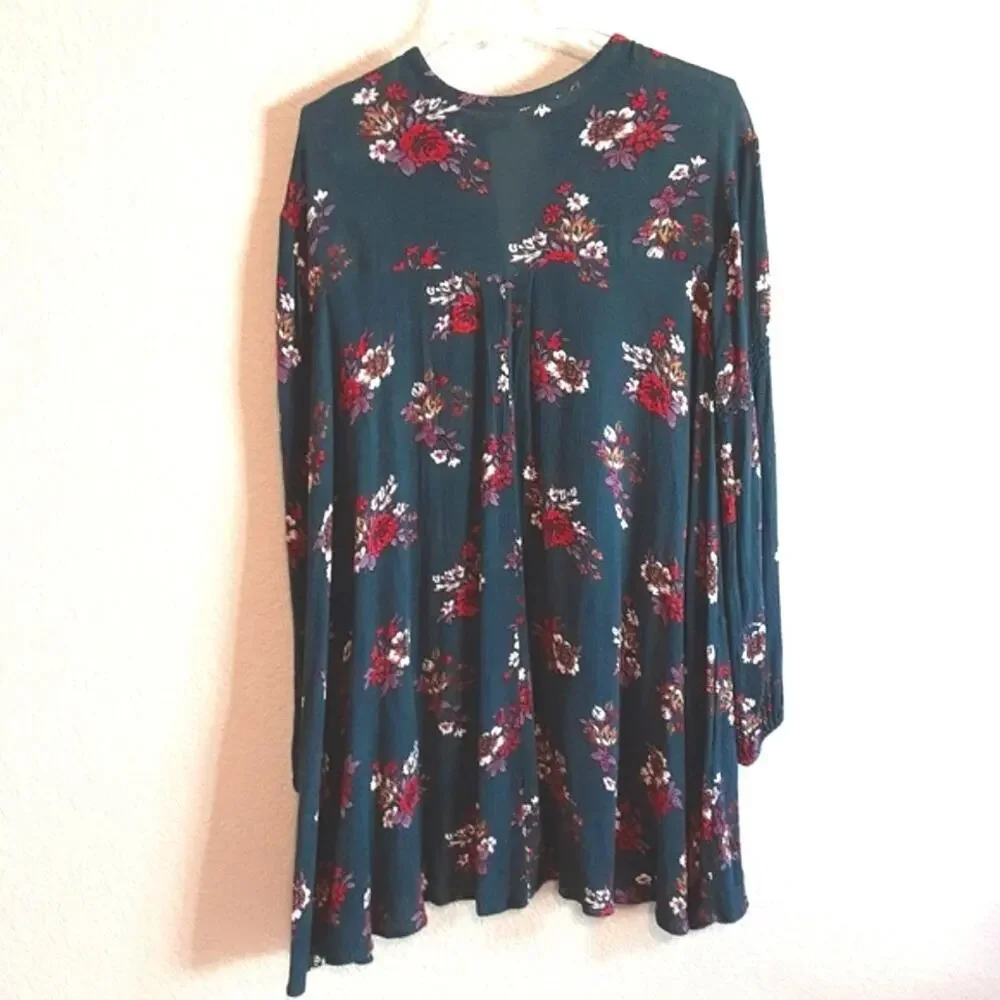 Free People  Electric Orchard Tunic Mini Trapeze Swing Teal Dress S Whimsigoth